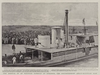 A chegada de uma canhoneira egípcia em Rosaires, o posto anglo-egípcio do extremo sul